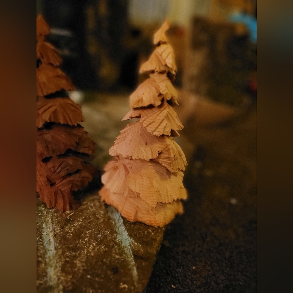 Hand carved Xmas trees